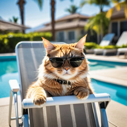 sunlounger,to sunbathe,cat on a blue background,ginger cat,napoleon cat,cat european,deckchair,life guard,american bobtail,poolside,tabby cat,cat resting,pet vitamins & supplements,lifeguard,cat-ketch,american shorthair,vintage cat,lounger,sun tanning,cat image,Photography,General,Realistic