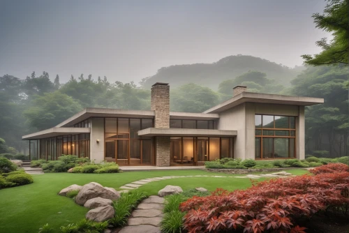 house in mountains,house in the mountains,beautiful home,home landscape,asian architecture,feng shui golf course,mid century house,house in the forest,chinese architecture,modern house,japanese architecture,landscaping,foggy landscape,luxury home,south korea,the cabin in the mountains,wooden house,country house,house with lake,country estate,Photography,General,Realistic