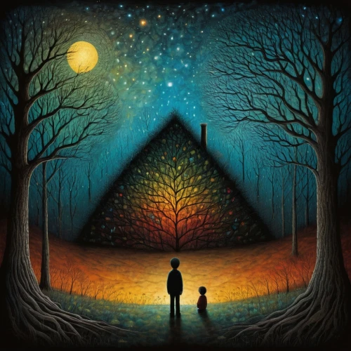 masons,guiding light,dad and son outside,album cover,cd cover,children's background,abduction,illuminate,freemasonry,elder,tipi,travelers,background image,the mystical path,shamanism,triangles background,pyramids,pyramid,masonic,father with child,Illustration,Abstract Fantasy,Abstract Fantasy 19