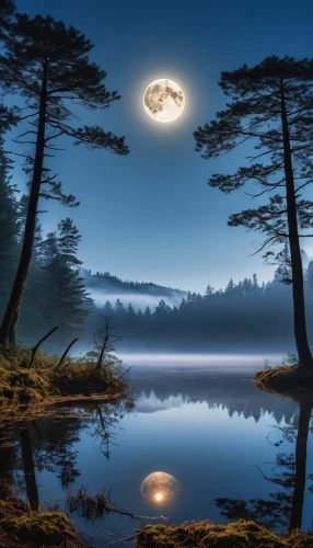 moonlit night,moonlit,moon at night,full moon,hanging moon,moonrise,blue moon,moonshine,moon and star background,reflection in water,moon photography,moonlight,moonscape,moon night,reflections in water,evening lake,water reflection,japan's three great night views,tranquility,super moon,Photography,General,Realistic