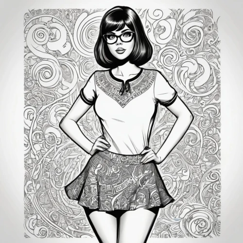 comic halftone woman,retro girl,retro paper doll,retro woman,retro pin up girl,girl drawing,60's icon,vintage drawing,pin-up girl,office line art,pinup girl,line-art,background ivy,mono-line line art,girl with speech bubble,mono line art,comic halftone,sewing pattern girls,retro women,60s,Illustration,Black and White,Black and White 05