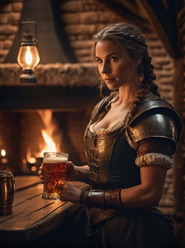 barmaid,woman drinking coffee,candlemaker,dwarf cookin,flagon,pub,celtic queen,hot buttered rum,pouring tea,apfelwein,tankard,games of light,tea drinking,hot drink,tavern,a pint,hot drinks,wood elf,merchant,blacksmith,Photography,General,Cinematic