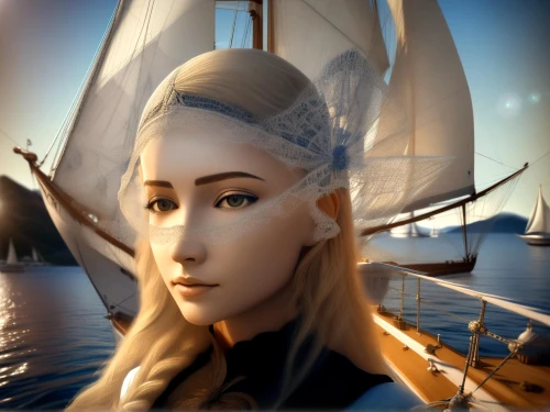 girl on the boat,elven,fantasy portrait,sailing,celtic queen,scarlet sail,sails,the sea maid,sailing orange,sailing vessel,seafaring,violet head elf,fantasy picture,sailing ship,delta sailor,sea sailing ship,sailer,nautical star,joan of arc,sail