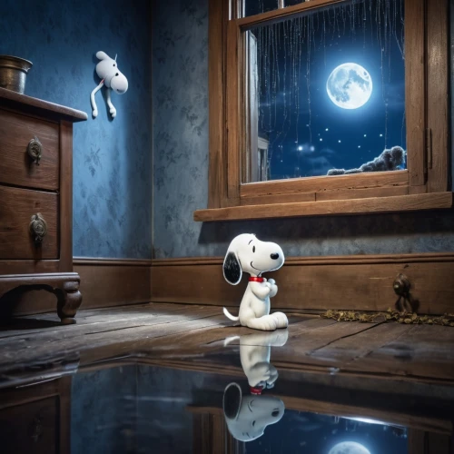 snoopy,dog photography,dog-photography,jack russel,conceptual photography,frankenweenie,moon walk,beagle,jack russell,photo manipulation,toy's story,the little girl's room,parson russell terrier,moonlight,white dog,howl,laika,moonlit night,whimsical animals,crystal ball-photography,Photography,General,Realistic