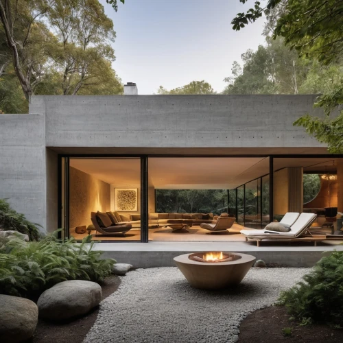 exposed concrete,modern house,dunes house,mid century house,modern architecture,fire pit,firepit,mid century modern,zen garden,landscape design sydney,outdoor sofa,corten steel,modern living room,outdoor table and chairs,outdoor table,concrete slabs,contemporary,concrete,modern style,japanese zen garden,Photography,General,Natural