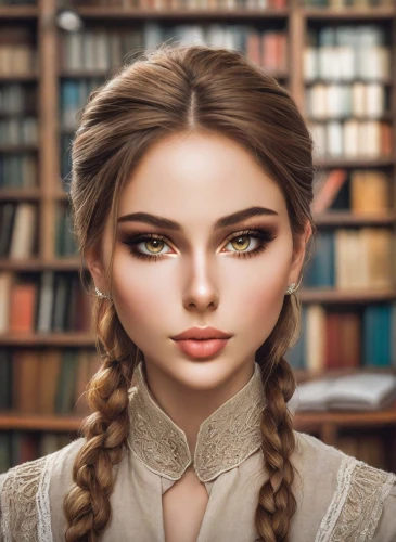 librarian,fantasy portrait,mystical portrait of a girl,girl portrait,romantic portrait,portrait of a girl,jane austen,women's novels,female doll,girl in a historic way,women's eyes,author,fairy tale character,victorian lady,girl studying,young woman,girl in a long,doll's facial features,romantic look,sci fiction illustration,Photography,Realistic