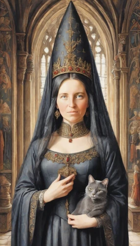 gothic portrait,the prophet mary,portrait of christi,cat european,mary 1,woman holding pie,praying woman,joan of arc,archimandrite,priest,hieromonk,the order of cistercians,saint coloman,candlemas,catholicism,benedictine,to our lady,cat sparrow,nuncio,medieval hourglass,Digital Art,Comic