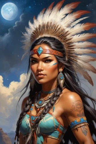 american indian,warrior woman,the american indian,cherokee,native american,pocahontas,shamanism,shamanic,indian headdress,amerindien,tribal chief,native,female warrior,first nation,red cloud,indigenous painting,fantasy art,ancient people,aborigine,headdress,Illustration,Realistic Fantasy,Realistic Fantasy 01