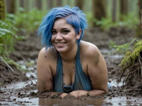 blue hair,mud wrestling,mud,smurf,wet,wet girl,blue lagoon,pixie-bob,muddy,water nymph,wet smartphone,molehills,mini e,gnome,the blonde in the river,mud village,stream,silphie,mini,pixie
