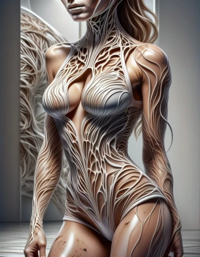 bodypaint,bodypainting,body painting,neon body painting,biomechanical,body art,sculpt,wood carving,carved wood,sculptor,wood skeleton,wood art,fantasy art,human body anatomy,carved,3d fantasy,woman sculpture,medusa,rib cage,fantasy woman