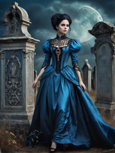 gothic portrait,gothic fashion,gothic woman,blue enchantress,gothic dress,gothic style,victorian lady,gothic,vampire woman,dark gothic mood,vampire lady,mazarine blue,dead bride,hollywood cemetery,magnolia cemetery,victorian style,fantasy picture,cemetary,grave jewelry,mortuary temple,Art,Classical Oil Painting,Classical Oil Painting 01