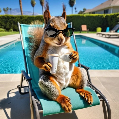 chilling squirrel,relaxed squirrel,racked out squirrel,squirell,club chair,life guard,lifeguard,deckchair,deck chair,animals play dress-up,to sunbathe,palm squirrel,poolside,sunlounger,corgi-chihuahua,basenji,welschcorgi,leisure,lounger,chipping squirrel,Photography,General,Realistic