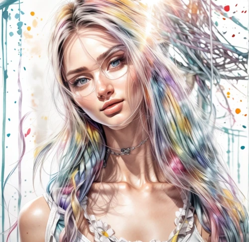 boho art,fantasy portrait,watercolor floral background,the festival of colors,faery,digital art,watercolor women accessory,world digital painting,fashion illustration,faerie,portrait background,fashion vector,digital artwork,rainbow background,color feathers,watercolor paint strokes,colorful background,unicorn art,paint splatter,artist color