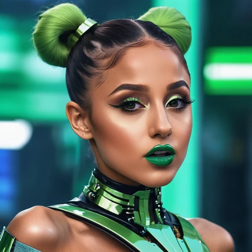 jade,tiana,green lantern,green skin,ash leigh,jade flower,neon makeup,android inspired,green aurora,green,green kiwi,wasabi,futuristic,chlorophyll,emerald,bun mixed,nigeria woman,background ivy,green apple,green light,Photography,General,Realistic