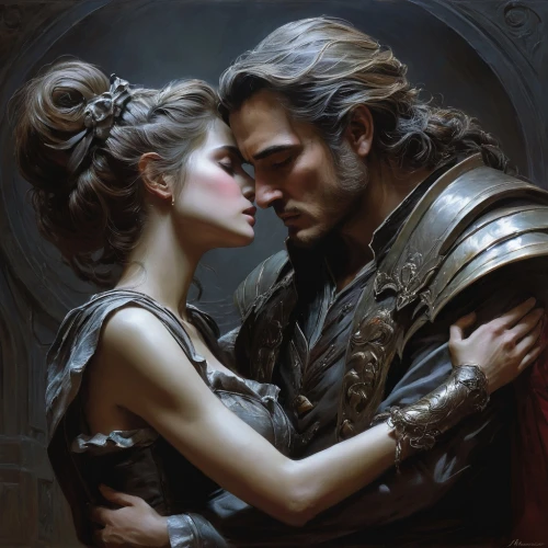 romantic portrait,amorous,romance novel,romantic scene,throughout the game of love,thymelicus,fantasy picture,accolade,a fairy tale,emile vernon,fantasy art,lover's grief,scent of roses,cg artwork,heroic fantasy,fantasy portrait,first kiss,beautiful couple,fairy tale,forbidden love,Conceptual Art,Fantasy,Fantasy 13