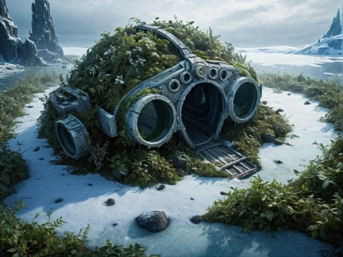 terraforming,fairy house,futuristic landscape,snowhotel,apiarium,artificial island,igloo,alien world,terrarium,mushroom island,research station,ancient house,lost place,ice planet,lostplace,floating islands,old earth,mushroom landscape,abandoned place,the ruins of the