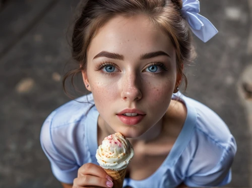 woman with ice-cream,ice cream,icecream,ice creams,ice cream cone,sweet ice cream,ice cream on stick,ice-cream,blue bell,iced-lolly,variety of ice cream,confection,vintage girl,kawaii ice cream,ice cream cones,the girl's face,woman eating apple,alice in wonderland,lollipop,sundae,Photography,General,Natural