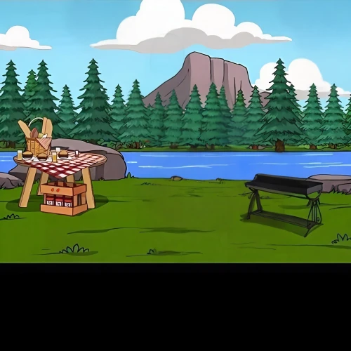 cartoon video game background,horse-rocking chair,picnic table,golf course background,pony farm,cartoon forest,river pines,log cart,picnic boat,idyllic,moose antlers,backgrounds,log home,camping chair,campfires,heidi country,moose,devilwood,antelopes,picnic basket