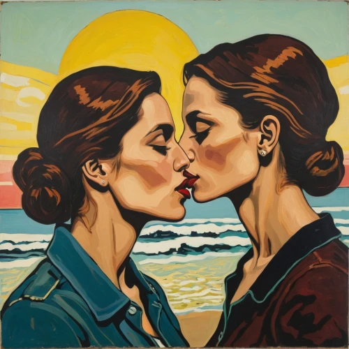 cool pop art,girl kiss,david bates,two girls,modern pop art,pop art style,girl-in-pop-art,mother kiss,two people,pop art people,honeymoon,making out,kissing,pop art,vintage art,cheek kissing,popart,young couple,1940 women,gay love,Art,Artistic Painting,Artistic Painting 07