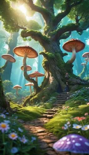 mushroom landscape,mushroom island,fairy forest,toadstools,tree mushroom,mushrooms,forest mushrooms,umbrella mushrooms,fairy world,forest mushroom,fairy village,cartoon forest,brown mushrooms,fairytale forest,enchanted forest,lingzhi mushroom,elven forest,druid grove,club mushroom,mushroom type,Photography,General,Realistic