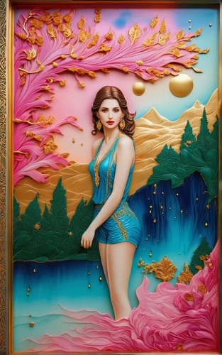 copper frame,venus,woman with ice-cream,holding a frame,la nascita di venere,glass painting,andromeda,art,vintage art,aquarius,computer art,mermaid background,water nymph,beautiful frame,rose frame,art nouveau frame,frame illustration,plastic arts,siren,girl with a dolphin,Photography,General,Realistic
