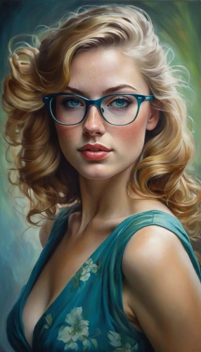 reading glasses,librarian,world digital painting,blonde woman,portrait background,silver framed glasses,romantic portrait,fantasy portrait,oil painting,short sightedness,spectacles,mystical portrait of a girl,art painting,eye glasses,photo painting,meticulous painting,sci fiction illustration,portrait photographers,oil painting on canvas,painting technique,Illustration,Realistic Fantasy,Realistic Fantasy 30