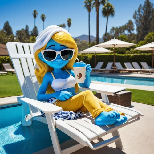 palm springs,smurf figure,poolside,lounger,blonde woman reading a newspaper,beverly hills hotel,aquanaut,sunlounger,to sunbathe,pool cleaning,white water inflatables,summer floatation,dancing dave minion,chaise lounge,keep cool,inflatable pool,summer holidays,dug-out pool,relaxing reading,lounging,Photography,General,Realistic