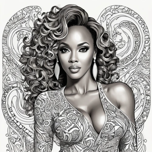 coloring page,fashion illustration,african american woman,pencil drawings,black woman,coloring book,fashion vector,coloring picture,brandy,coloring pages,handdrawn,beautiful african american women,fantasy art,line-art,artistry,angel line art,diamond drawn,line art,miss universe,adobe illustrator,Illustration,Black and White,Black and White 05