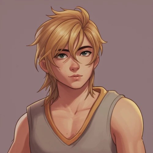 sleeveless shirt,ganymede,he-man,mullet,male elf,golden haired,link,jessamine,lance,blonde sits and reads the newspaper,male character,leo,newt,anime boy,jupiter,gale,adonis,sweating,yang,blond