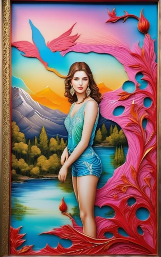 glass painting,holding a frame,floral frame,copper frame,art,art painting,watermelon painting,art model,mona lisa,popular art,hula,woman with ice-cream,oil painting on canvas,rose frame,kim,fine art,computer art,photo painting,oil on canvas,floral and bird frame,Photography,General,Realistic
