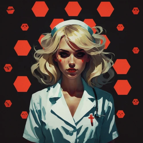 lady medic,nurse,hex,transistor,female nurse,virus,maraschino,medicine icon,cells,biologist,female doctor,two-point-ladybug,infection,dot,doctor,polygonal,biosamples icon,medic,red cross,hexagons,Illustration,Paper based,Paper Based 19