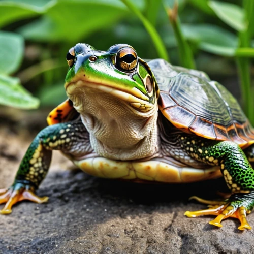 common map turtle,bull frog,green frog,bullfrog,running frog,map turtle,common frog,northern leopard frog,southern leopard frog,ornate box turtle,chorus frog,box turtle,frog background,fire-bellied toad,painted turtle,giant frog,pond turtle,eastern sedge frog,litoria fallax,pickerel frog,Photography,General,Realistic