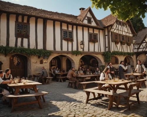 medieval market,tavern,medieval street,medieval town,wine tavern,medieval architecture,puy du fou,medieval,knight village,moret-sur-loing,dordogne,pub,timber framed building,hotel de cluny,eguisheim,l'isle-sur-la-sorgue,rathauskeller,middle ages,the pub,half-timbered houses,Photography,General,Realistic