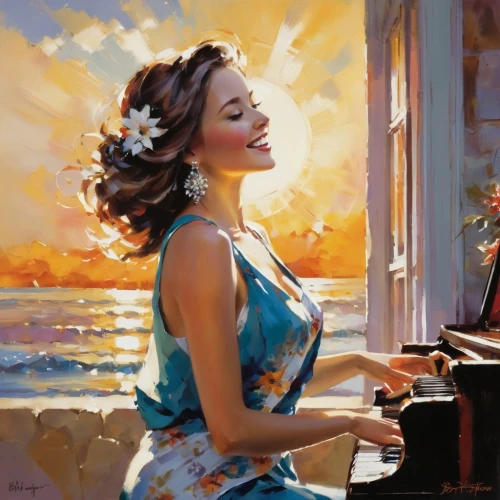 piano player,woman playing,pianist,concerto for piano,jazz singer,piano lesson,serenade,jazz pianist,blues and jazz singer,musician,woman playing violin,violin player,piano,woman at cafe,italian painter,romantic portrait,art painting,oil painting,musicians,music,Conceptual Art,Oil color,Oil Color 09