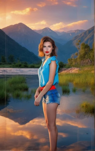 image manipulation,girl on the river,digital compositing,pin-up model,retro pin up girl,photoshop manipulation,pinup girl,pin-up girl,the blonde in the river,alaska,mirror in the meadow,photomanipulation,photo manipulation,pin up girl,image editing,landscape background,pin-up,retro woman,fusion photography,paddler,Photography,General,Realistic