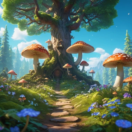 mushroom landscape,mushroom island,fairy forest,tree mushroom,forest mushroom,druid grove,forest mushrooms,cartoon forest,fairy village,elven forest,fairytale forest,forest of dreams,toadstools,enchanted forest,scandia gnomes,fairy world,the forest,umbrella mushrooms,mushrooms,forest path,Photography,General,Realistic