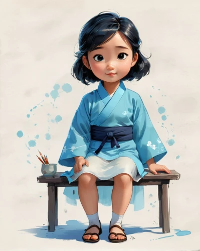 girl sitting,jasmine,mulan,jasmine blue,hanbok,cute cartoon character,lilo,kids illustration,agnes,girl drawing,disney character,jasmine blossom,moana,girl with cloth,a girl in a dress,milkmaid,little girl in wind,girl praying,little girl,cute cartoon image,Unique,Design,Character Design