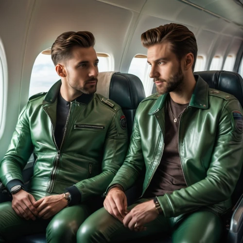 clover jackets,green jacket,men sitting,men's wear,flixbus,st patrick's day icons,air new zealand,passengers,men clothes,pomade,pilotfish,aviation,partnerlook,menswear,superfruit,green skin,advertising clothes,duo,passenger,leather texture,Photography,General,Natural