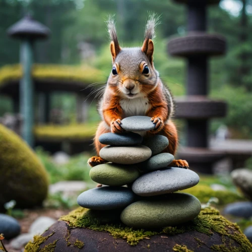 relaxed squirrel,chilling squirrel,japanese garden ornament,zen master,racked out squirrel,meditate,atlas squirrel,japanese zen garden,meditating,meditation,cairn,perched on a log,meditating his life,chipping squirrel,squirell,squirrel,stacking stones,red squirrel,zen,tree squirrel,Photography,Documentary Photography,Documentary Photography 08