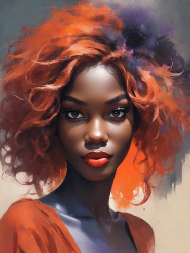 digital painting,fantasy portrait,world digital painting,transistor,african woman,starfire,fiery,girl portrait,bouffant,digital art,digital illustration,mystique,woman portrait,hand digital painting,sculpt,paprika,nigeria woman,artist color,red head,mystical portrait of a girl