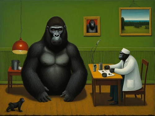 gorilla,great apes,monkey family,primates,anthropomorphized animals,monkeys band,chimpanzee,primate,surrealism,orientalism,mandrill,the monkey,siamang,monkey island,monkey banana,ape,man with a computer,war monkey,kong,chess player,Art,Artistic Painting,Artistic Painting 02