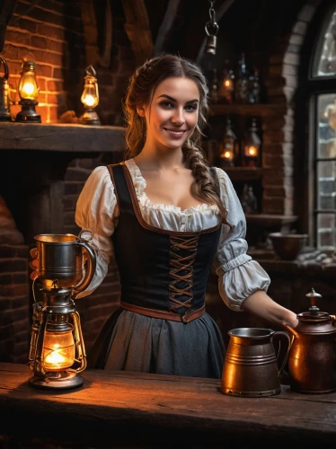 barmaid,candlemaker,girl in a historic way,tinsmith,blacksmith,apothecary,girl in the kitchen,zamek malbork,bartender,brandy shop,medieval hourglass,bodice,fairy tale castle sigmaringen,fairy tale character,tankard,silversmith,a charming woman,celtic queen,angelica,cinderella,Photography,General,Fantasy