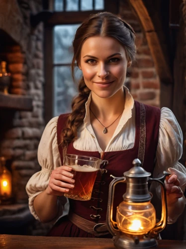 barmaid,apfelwein,beer stein,candlemaker,beer pitcher,flagon,a pint,pub,hot buttered rum,the production of the beer,female alcoholism,bavarian swabia,bartender,oktoberfest celebrations,beer mug,tankard,roasted barley tea,bavarian,punsch,girl in a historic way,Photography,General,Cinematic
