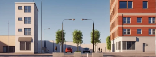 light posts,new housing development,pedestrian lights,townhouses,urban design,street plan,ordinary robinia,urban landscape,apartments,apartment buildings,urban towers,city corner,crane houses,robinia,street scene,kirrarchitecture,one-way street,white buildings,construction pole,paved square,Photography,General,Realistic