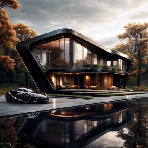 futuristic architecture,luxury home,luxury property,futuristic landscape,mclaren automotive,modern house,dunes house,modern architecture,luxury real estate,3d rendering,underground garage,beautiful home,futuristic car,house by the water,futuristic art museum,smart house,private house,house with lake,residential house,house in the forest