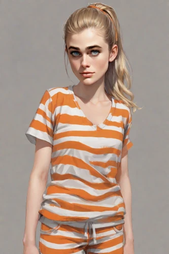 girl in t-shirt,clementine,female model,dwarf sundheim,girl in a long,child girl,laurie 1,girl in overalls,3d rendered,fashionable girl,striped background,young lady,model years 1958 to 1967,main character,horizontal stripes,3d model,polo shirt,female runner,girl portrait,blonde girl,Digital Art,Character Design