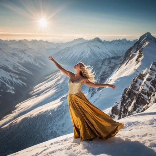 the spirit of the mountains,gracefulness,snow angel,the snow queen,girl in a long dress,glory of the snow,alpine style,alpine climbing,girl on the dune,mountain spirit,celtic woman,high-altitude mountain tour,alpine skiing,winter magic,tatra mountains,high alps,woman free skating,ortler winter,alpine sunset,white winter dress,Photography,General,Sci-Fi