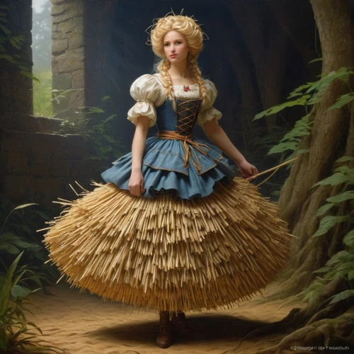 hoopskirt,fairy tale character,woman of straw,crinoline,fantasy portrait,cinderella,fairy peacock,faery,mystical portrait of a girl,rapunzel,girl with bread-and-butter,fairytale characters,faerie,fantasy picture,overskirt,girl with a wheel,folk costume,fantasy art,merida,ballerina in the woods,Conceptual Art,Fantasy,Fantasy 28