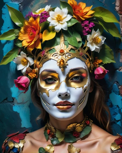 venetian mask,la catrina,la calavera catrina,bodypainting,body painting,masquerade,catrina calavera,bodypaint,dia de los muertos,the carnival of venice,face paint,girl in flowers,sugar skull,masque,pachamama,day of the dead,headdress,day of the dead frame,golden mask,balinese,Photography,Artistic Photography,Artistic Photography 08