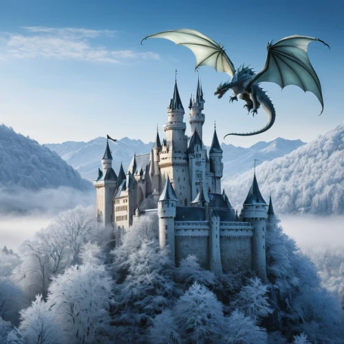 fantasy picture,heroic fantasy,fairy tale castle,gothic architecture,elves flight,fairytale castle,dragons,3d fantasy,gargoyles,black dragon,castle of the corvin,fantasy world,fantasy art,children's fairy tale,fairy tale,eternal snow,ice castle,a fairy tale,fairy tales,green dragon,Photography,Documentary Photography,Documentary Photography 11